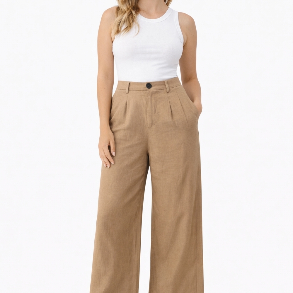 Zara Beige High-Waisted Wide Leg Pants Size S Never Worn
